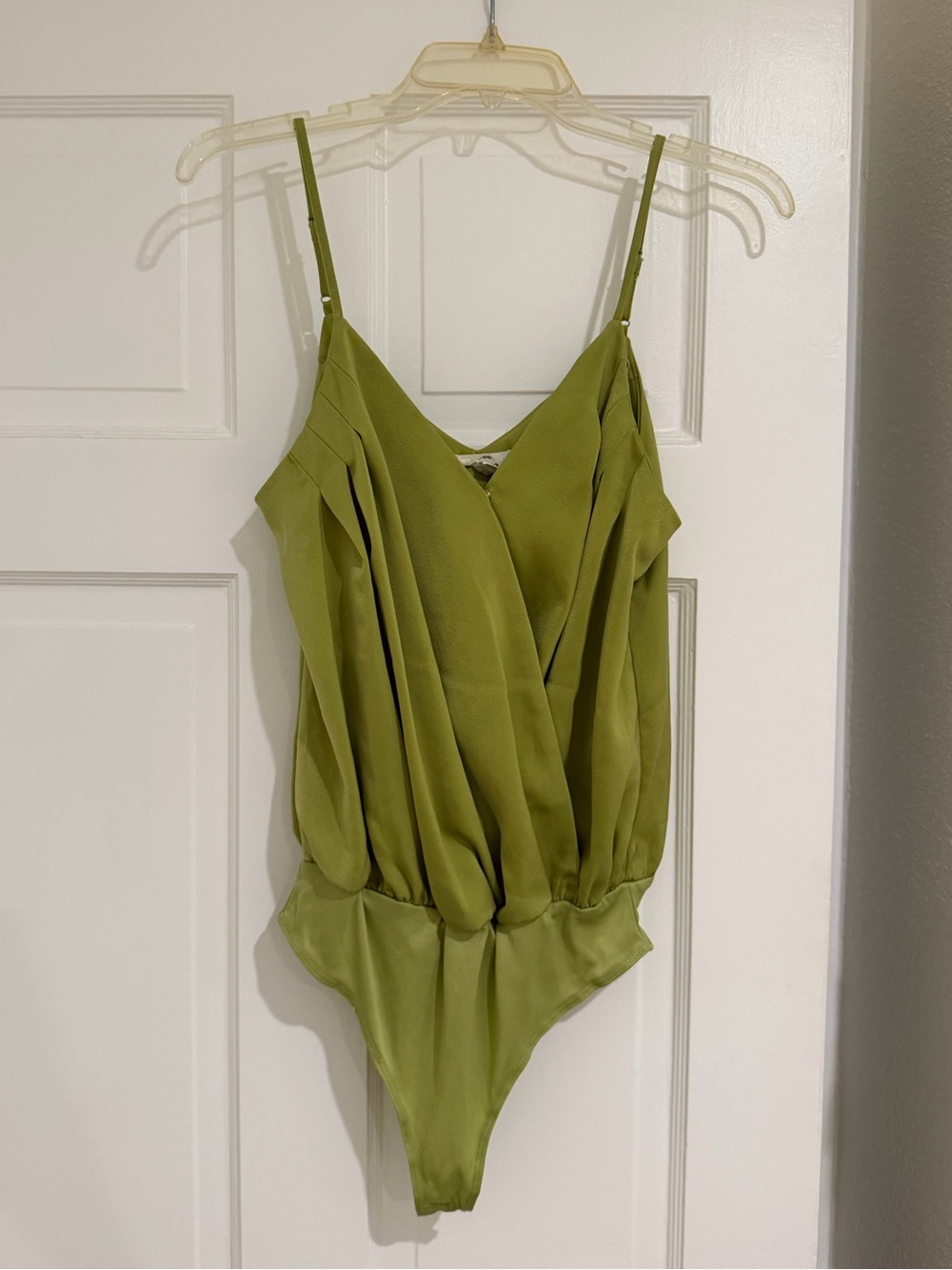 Entro Olive Green Draped Spaghetti-Strap One-Piece Bodysuit